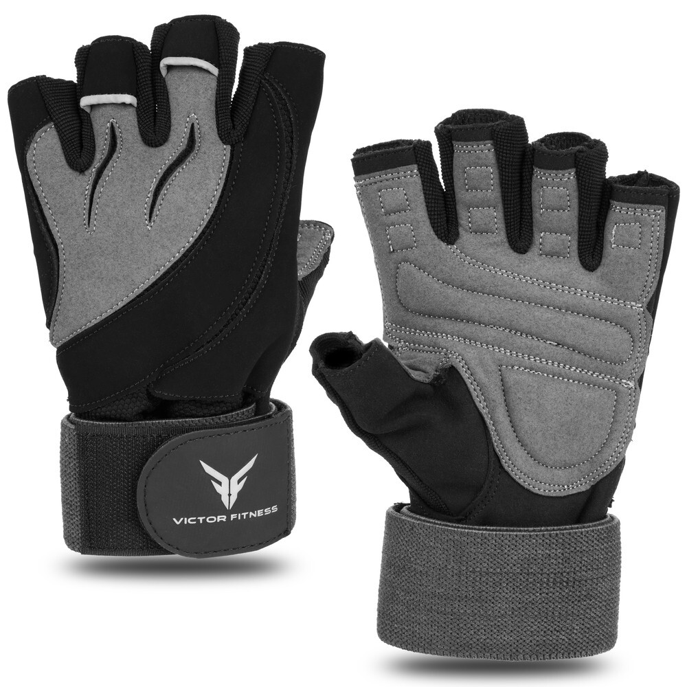 Victor Fitness VG03GGM Medium Dark Gray Fingerless Gym Workout Crossfit Gloves