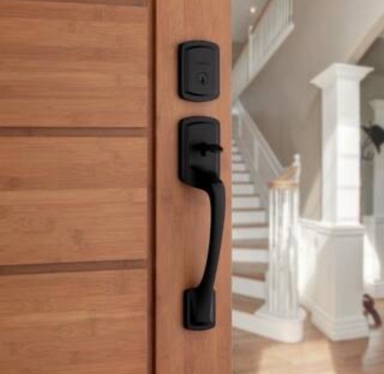 Kwikset Prague Front Door Lock Handle and Deadbolt Set Matte Black Read