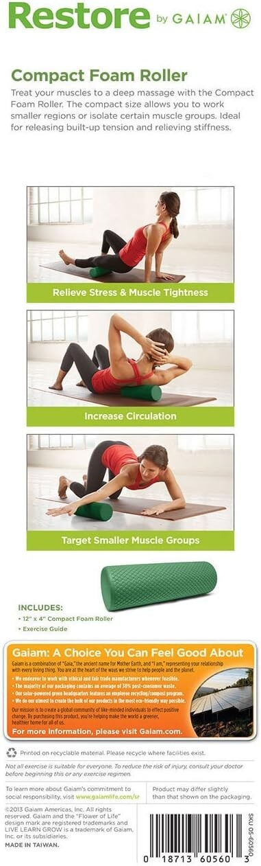 Gaiam Restore Compact 12 Inch Foam Roller