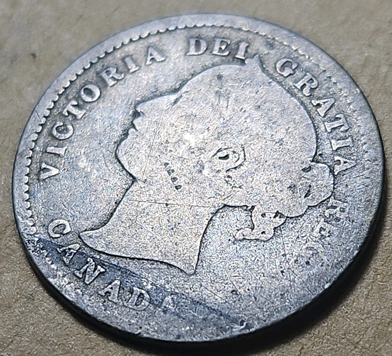 1871 Canada Silver 10 Cents - Queen Victoria Dime Semi-Key Date - Circulated G-4