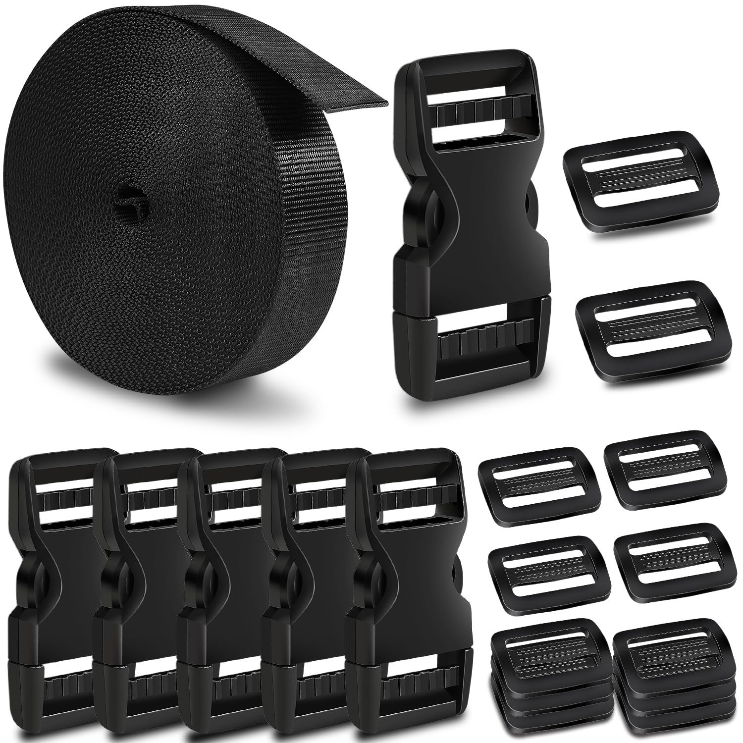 CooBigo 1" Nylon Webbing Straps 6 yards+ Quick Release Buckles 6pcs +Tri-Glid...