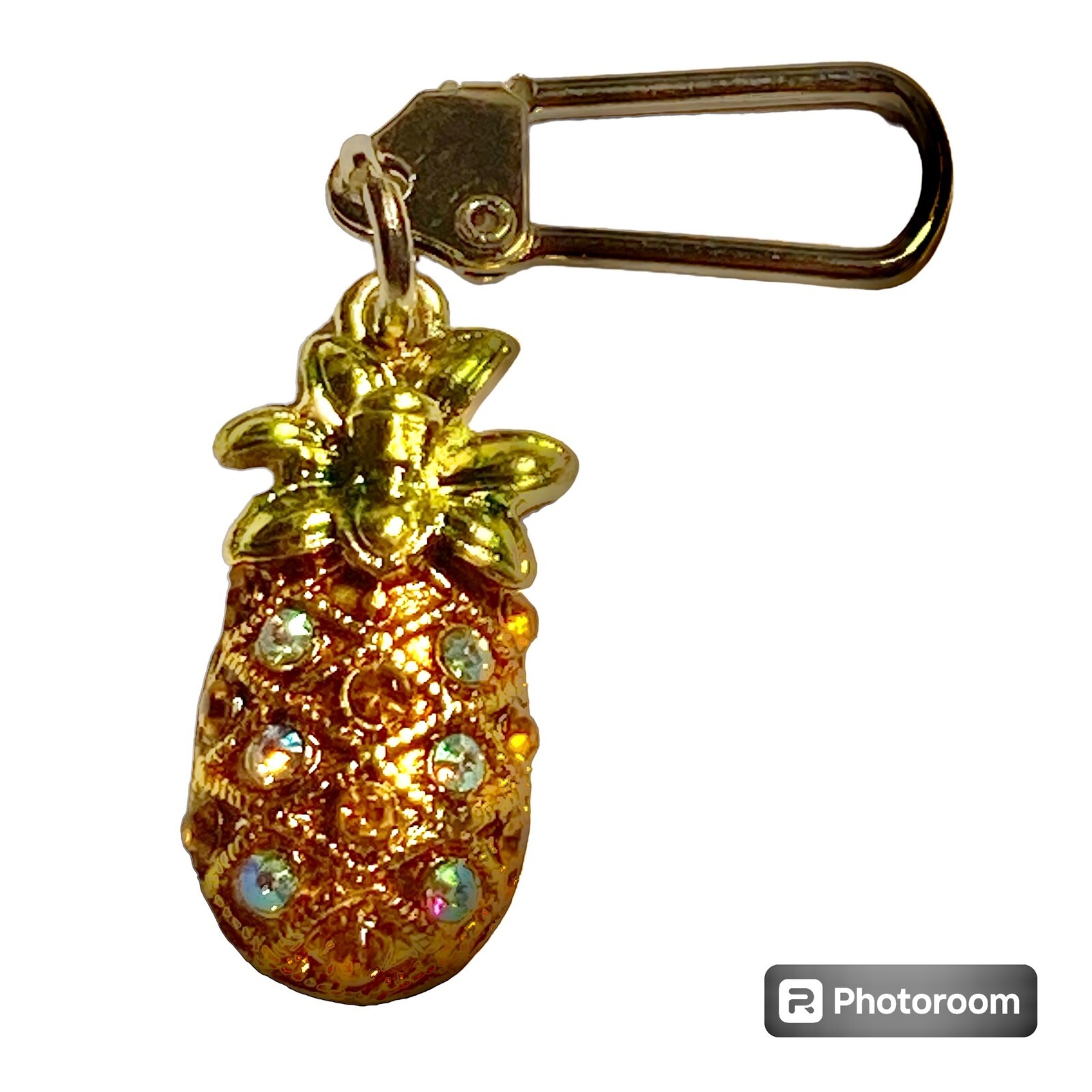 Pineapple Zipper Pull Purse Charm Backpack Gold Tone Crystal Tropical Island