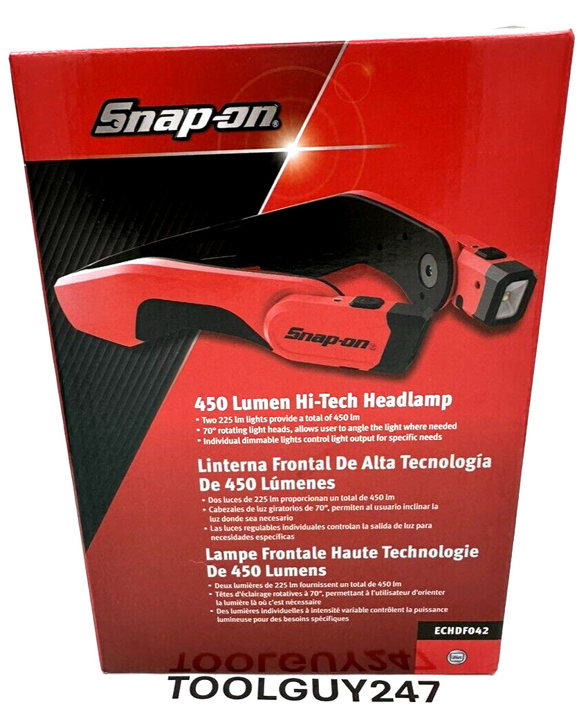 SNAP ON TOOLS ECHDF042 HIGH-TECH HEADLAMP LIGHT RED 450 LUMENS Rechargeable NEW