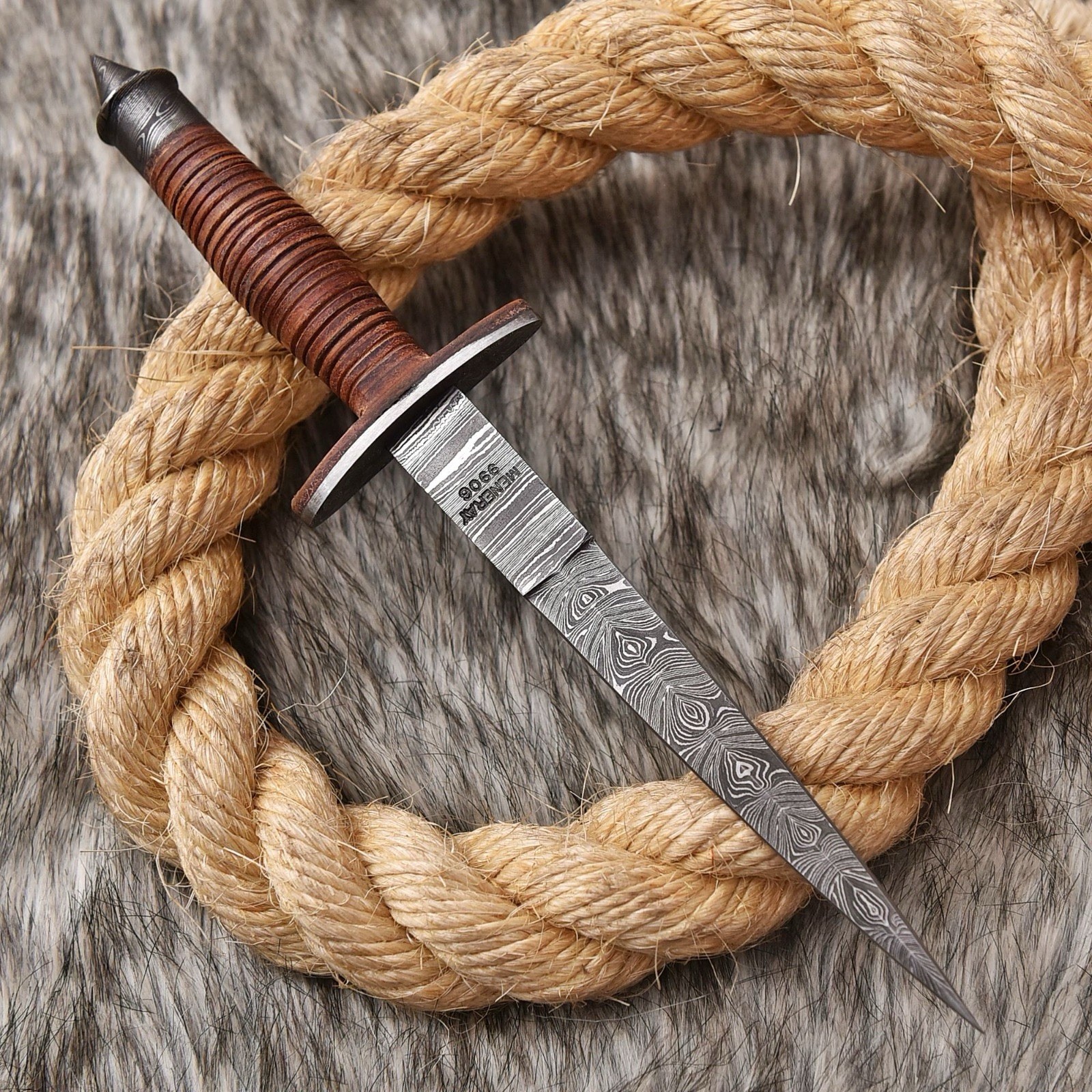 V-42 FSSF Stiletto Dagger Knife Case Spike Fix Damascus Double Edge Blade War