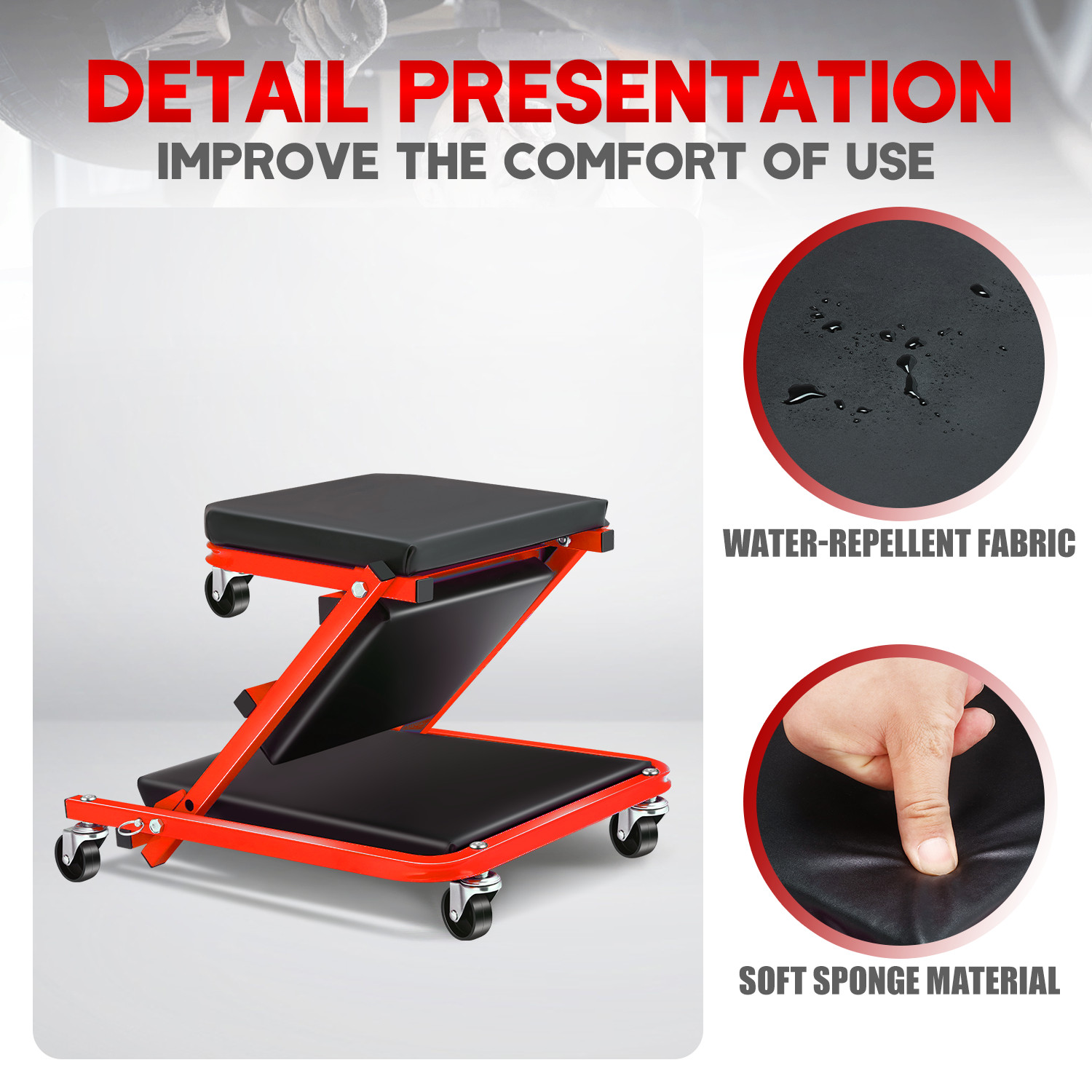 40"36" 2 in 1 Z-Creeper Seat Automotive Mechanic Rolling Creeper for Garage Shop
