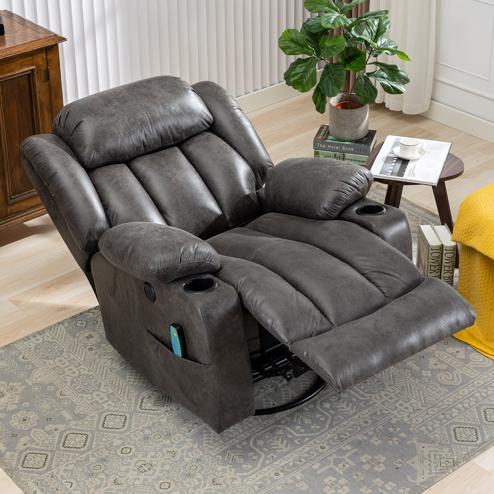 Elderly Swivel Rocker Recliner Chair with Massage & Vibration Heated Sofa Lounge