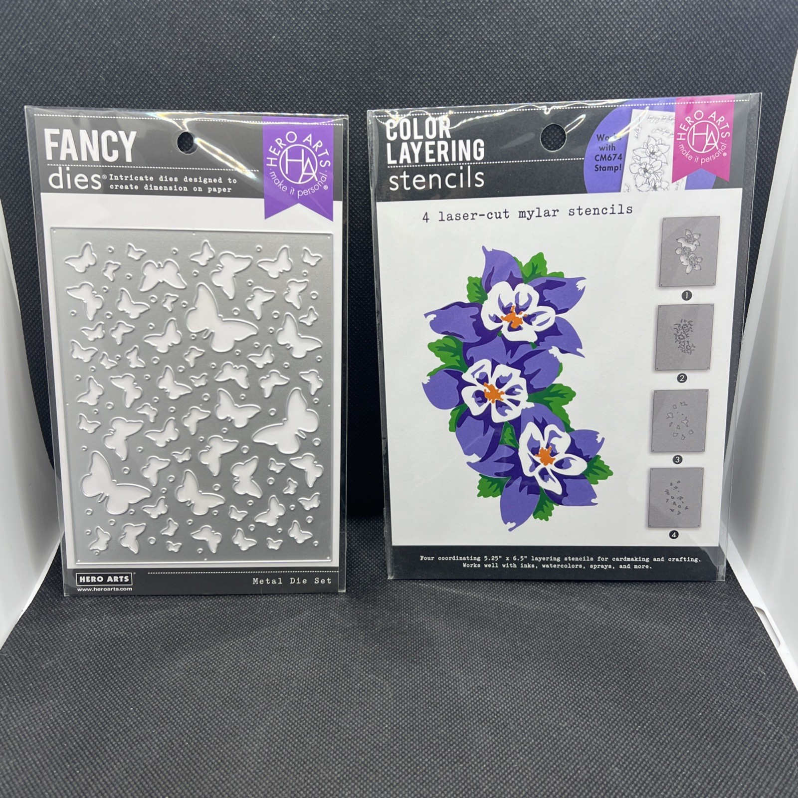 Hero arts Butterfly Metal Die Cut And Wild Columbine Stencil NEW
