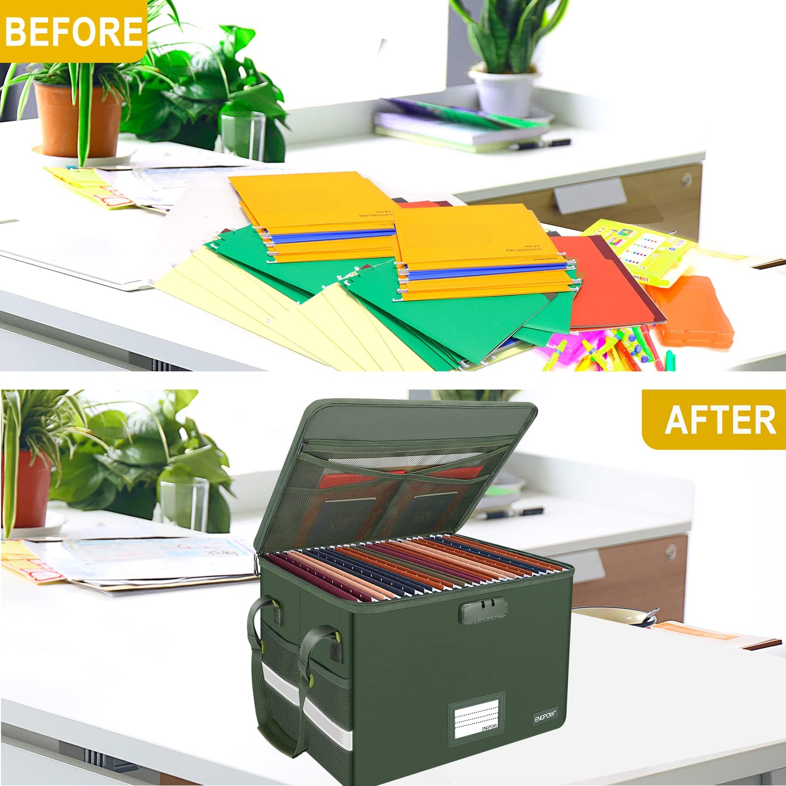 File Box with Lock Fireproof Document Box with Zipper Lid Collapsible File St