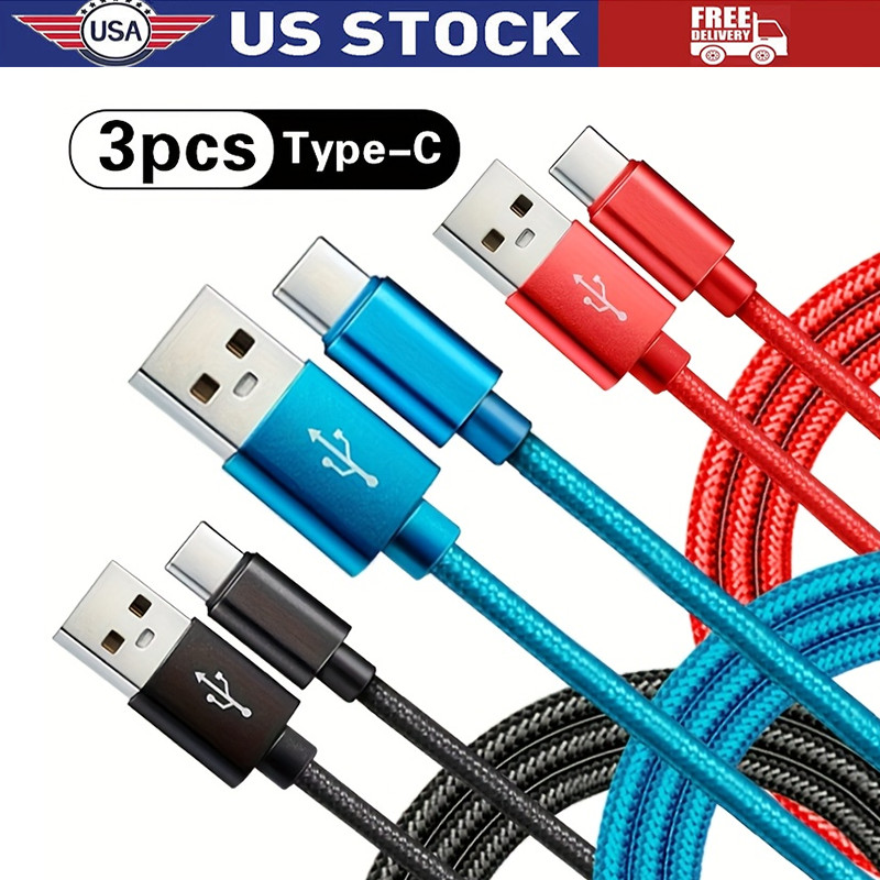 Braided USB to Type-C Fast Charging Data SYNC Charger Cable Cord 3/6/10FT Lot