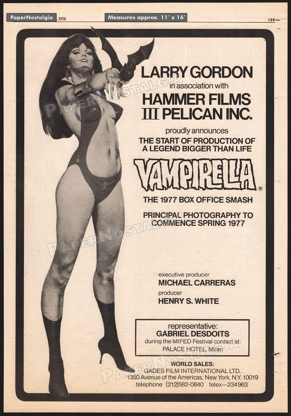 VAMPIRELLA - Orig. 1976 Trade AD / poster_ unproduced Hammer film_ Jose Gonzalez