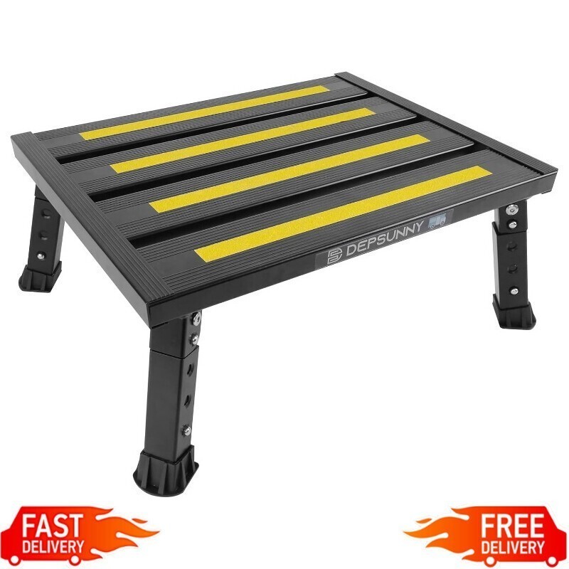 Adjustable Height RV Step Stool Aluminum Non-Slip Rubber Feet Foldable Portable