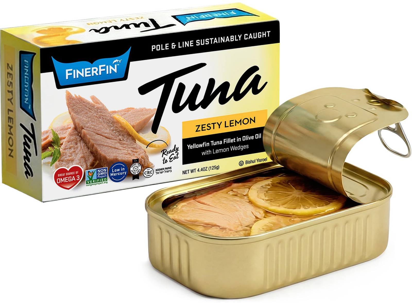 Tuna Fillets Yellowfin Zesty Lemon 4.4 oz Organic Extra Virgin Olive Oil Hand
