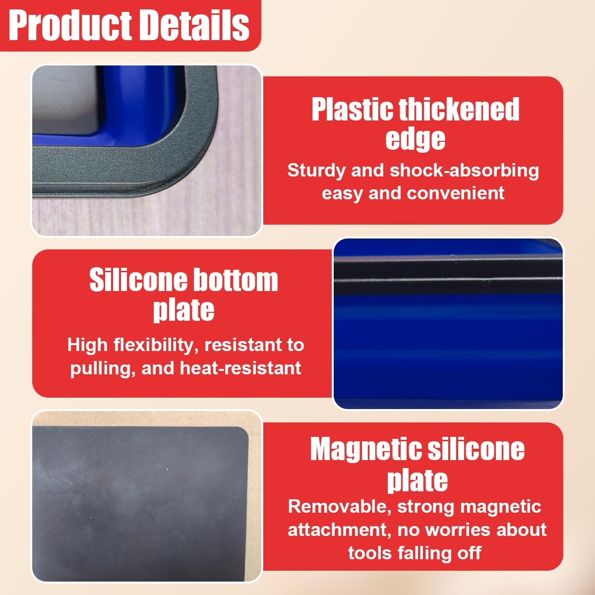 3PCS Collapsible Magnetic Parts Tray Set, Silicone Foldable Magnetic Tool Tra...