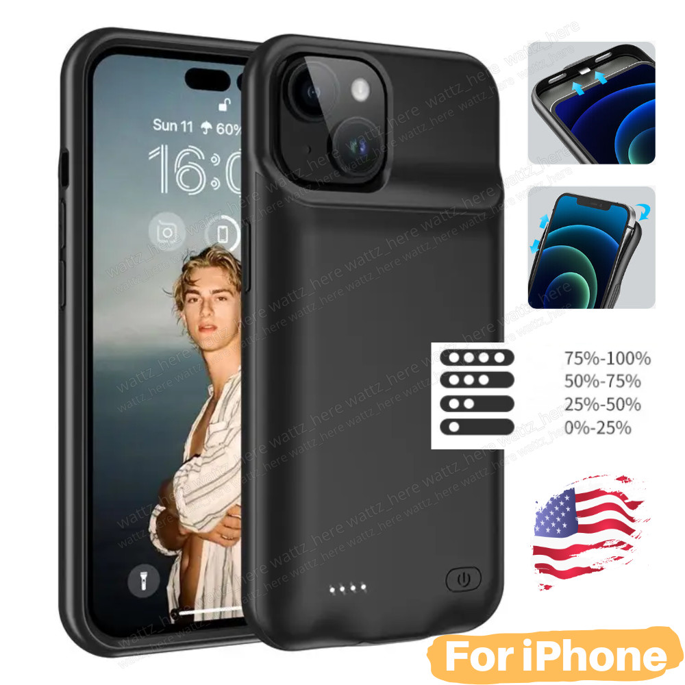 Battery Case for iPhone XR 11 12 13 14 15 Pro Power Bank Charging Charger Cover