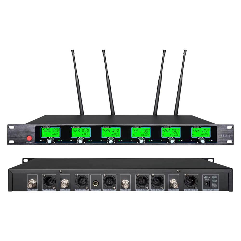 Wireless Microphone System UHF Profession 6 Channel Lavalier 6 Bodypacks Headset