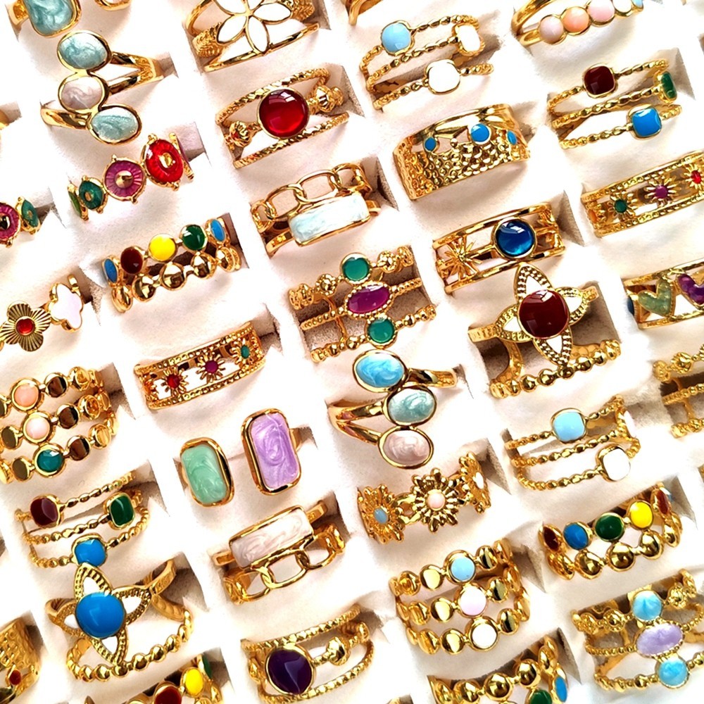 20Pcs Wholesale Women's Fashion Skeleton Rings Colorful Beads Charm Female Ring
