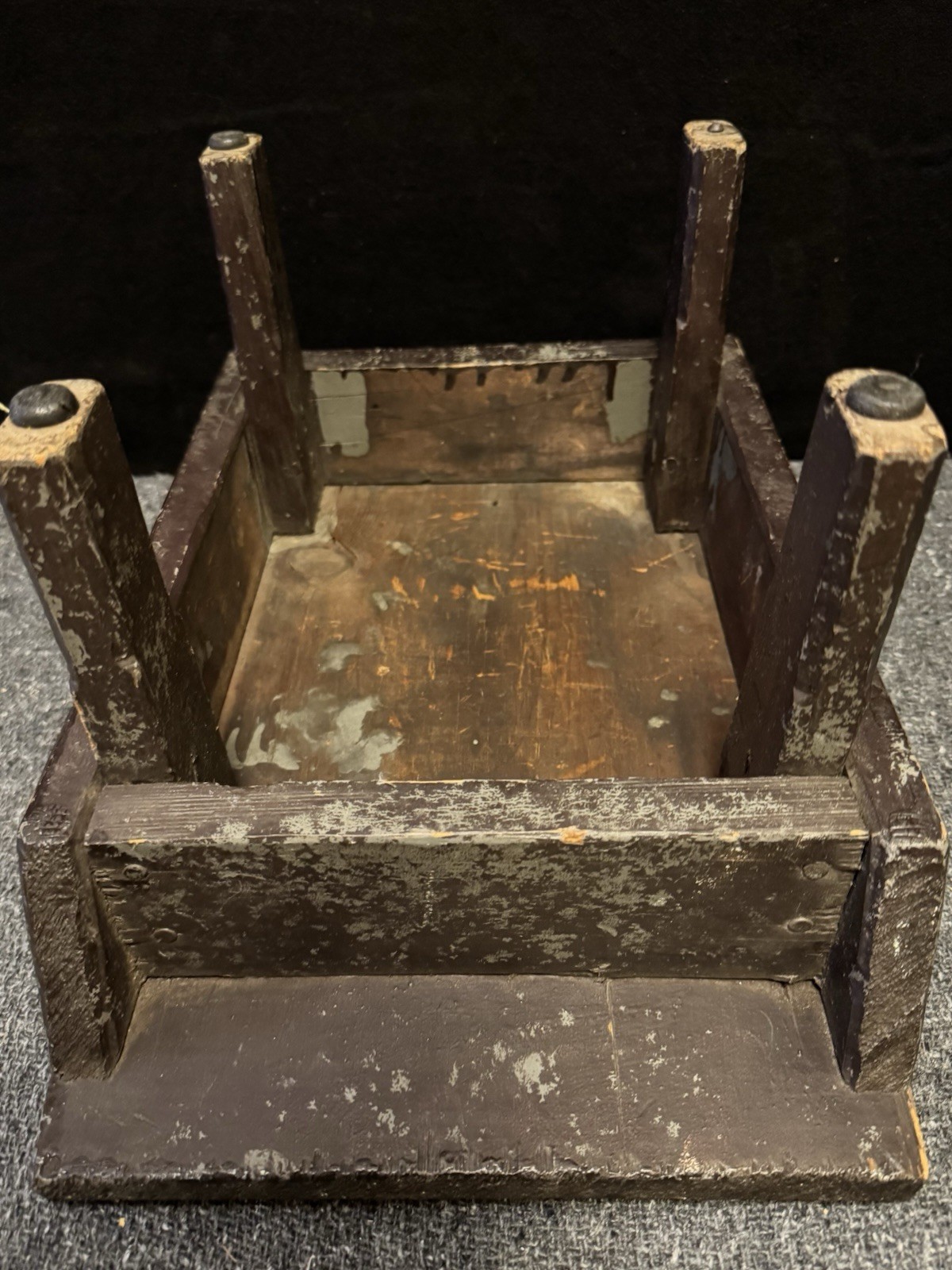 Vintage Primitive Wooden Step Stool Foot Stool Black