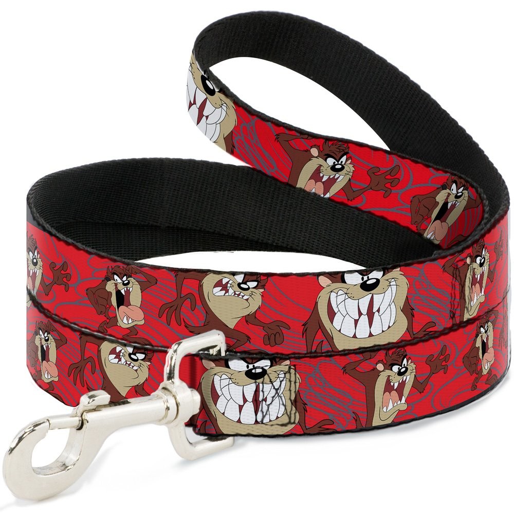 Tasmanian Devil Expressions Dog Leash Red Swirl 0.5 Inch Wide 6 FT Multicolor