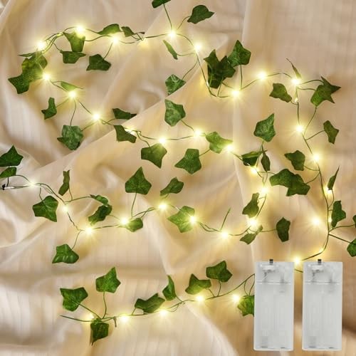 (New) 2 Pack Vines with Lights, 6.56FT 40 LED String Lights with Leaf, 40LED