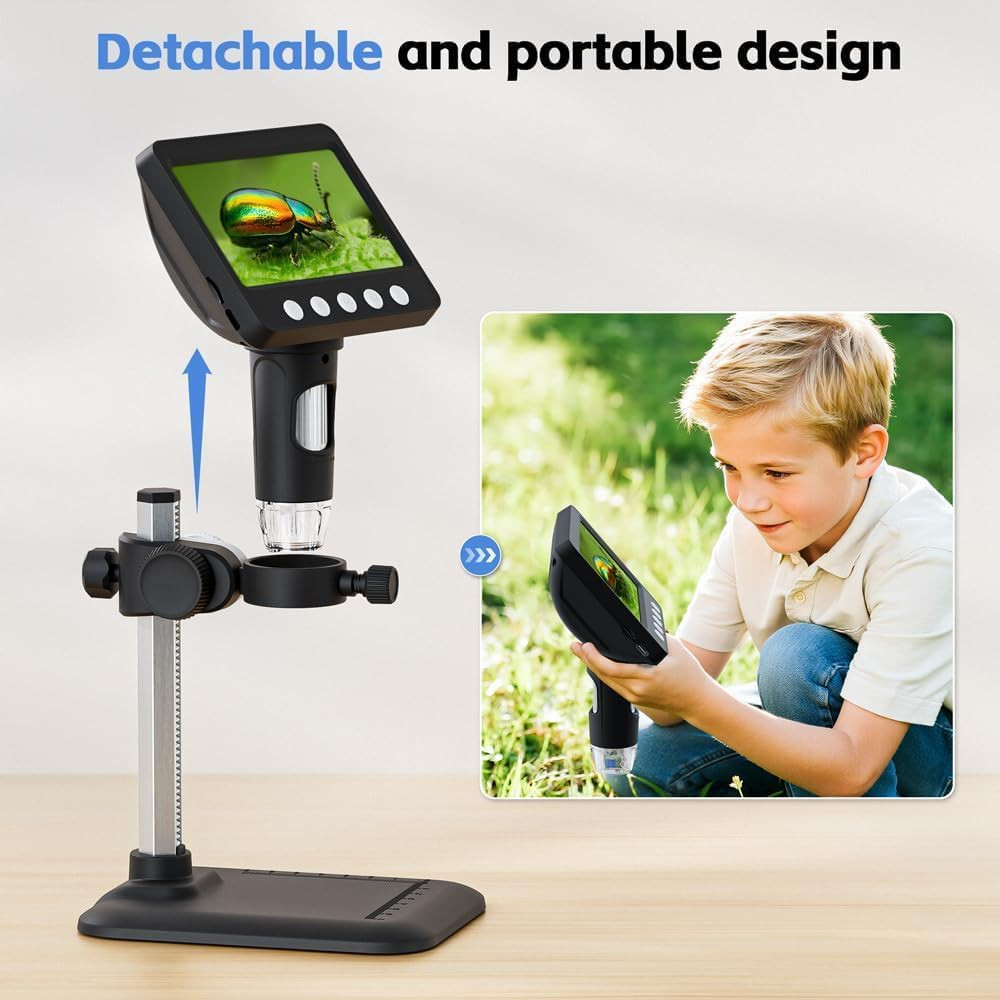 4.3" Digital Microscope for Adults, Coin Microscope 1000X Magnification