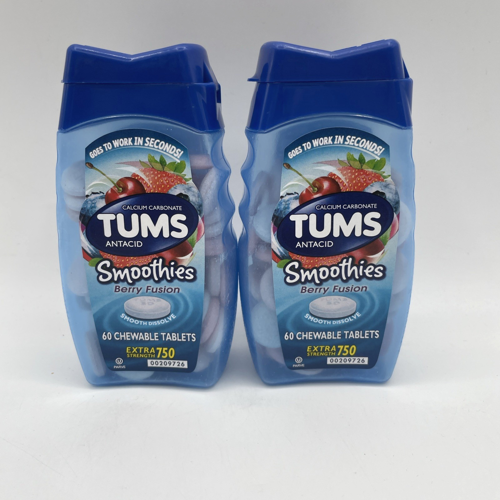 Tums Smoothies Strength Heartburn Relief Tablets Berry Fusion 60 Ct 2PK Exp01/28