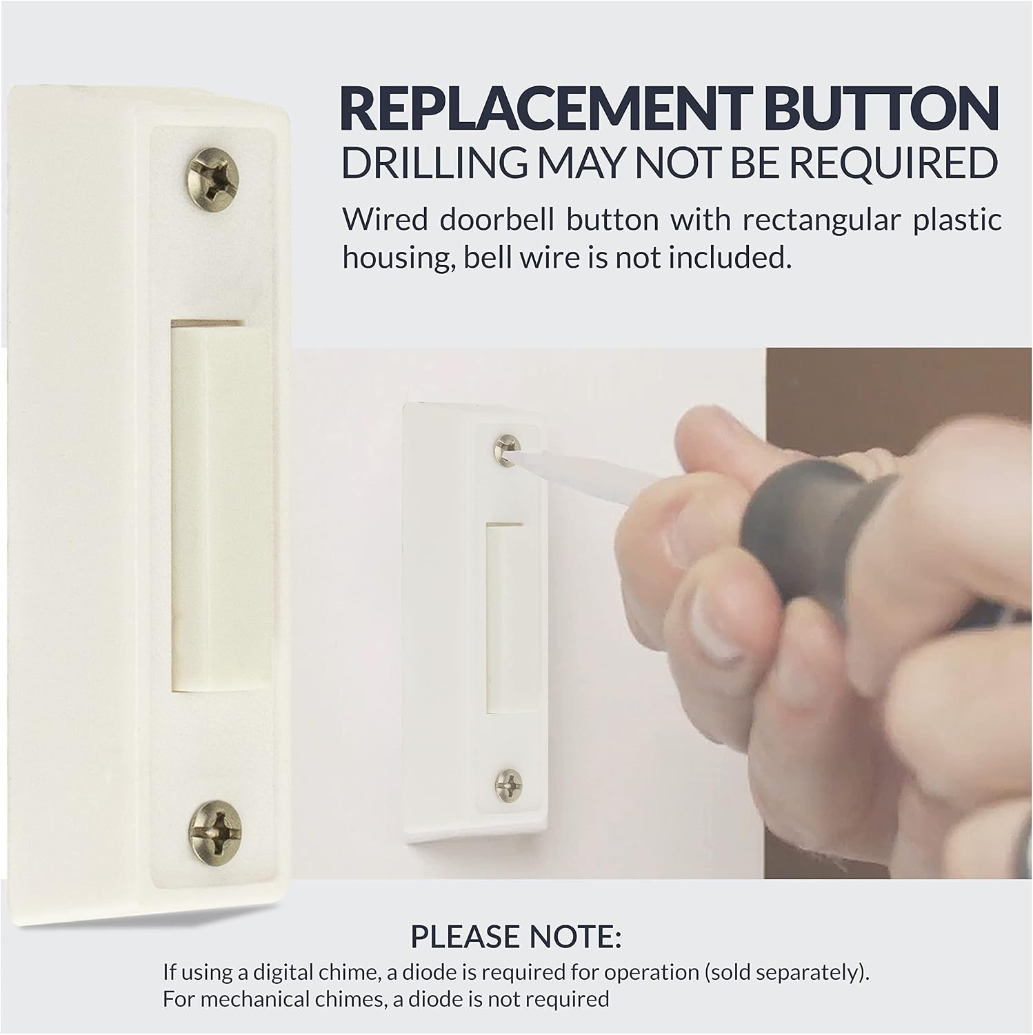 Unlighted Surface Mount Doorbell Button in White - Easy installation & Durable
