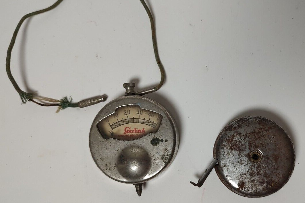 Antique Sterling Ampers Meter THE STERLING MFG 1916 &  Metal Tape Measure