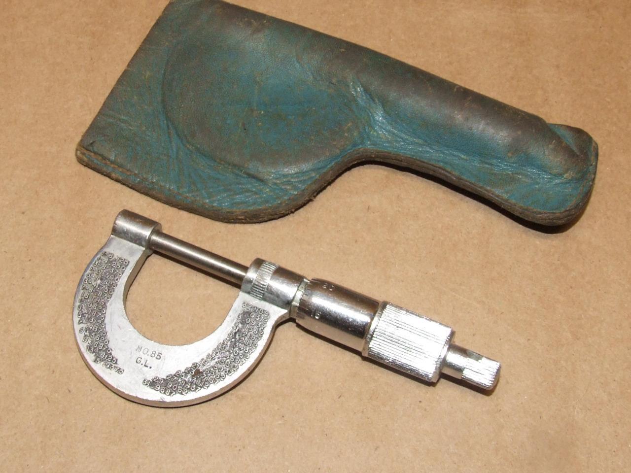 Vintage G L No. 85 One Inch Micrometer Calipers Made in USA in Leather Pouch