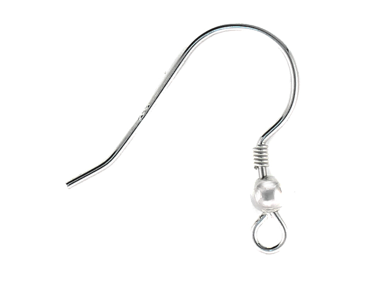100pc-Sterling Silver Earring Hooks.Wholesale Earring Wires.Coil & Bead SS110