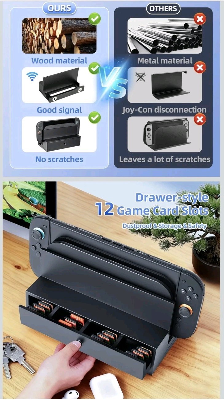 Lodaxu Wooden Wall Mount for Nintendo Switch 2/Switch/OLED & Dock