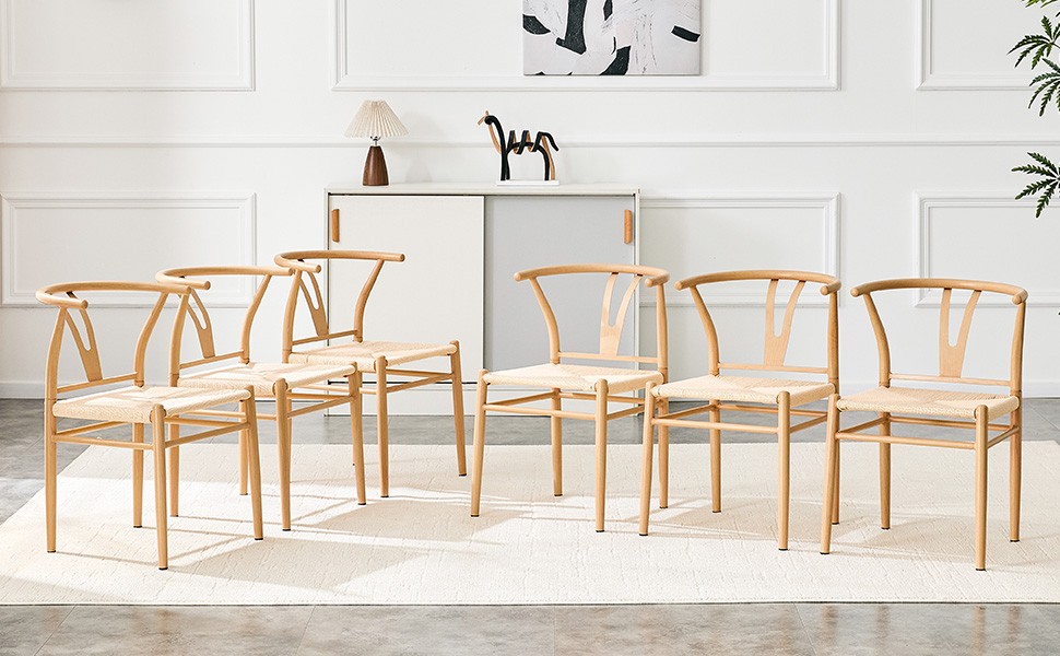 Modern Wishbone Dining Chair Iron Metal Farmhouse Woven Seat Set of 2