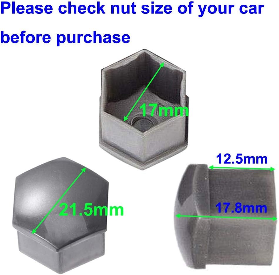 24pcs 17mm Hexagonal Wheel Nut Caps Covers Grey with Removal Tool