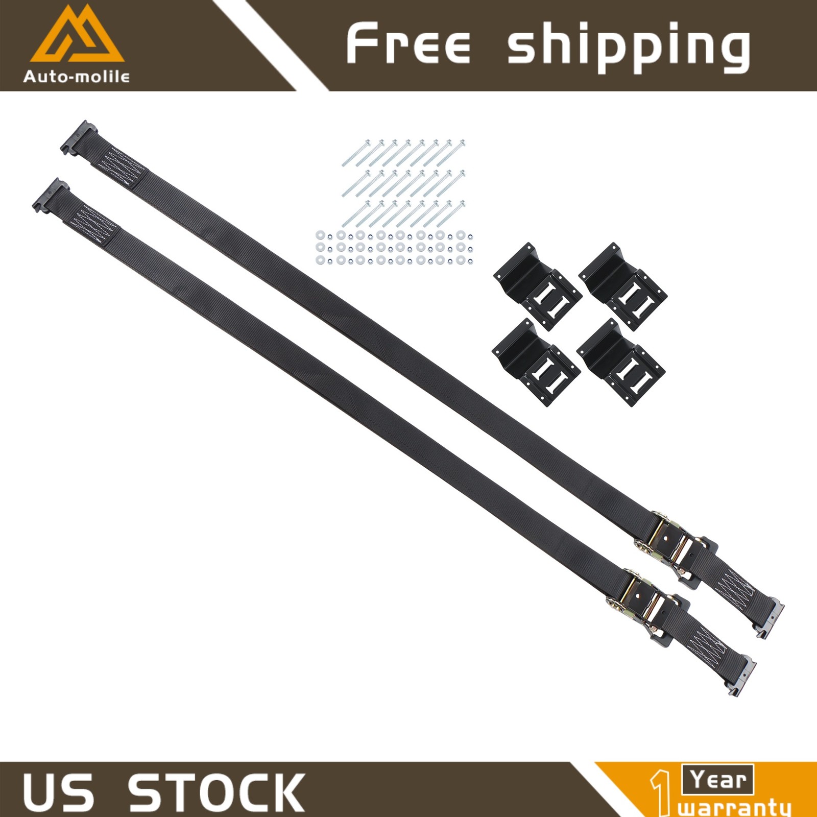 Heavy Loads E Track System With Wheel Chock Black Ratchet Tie Down Straps New