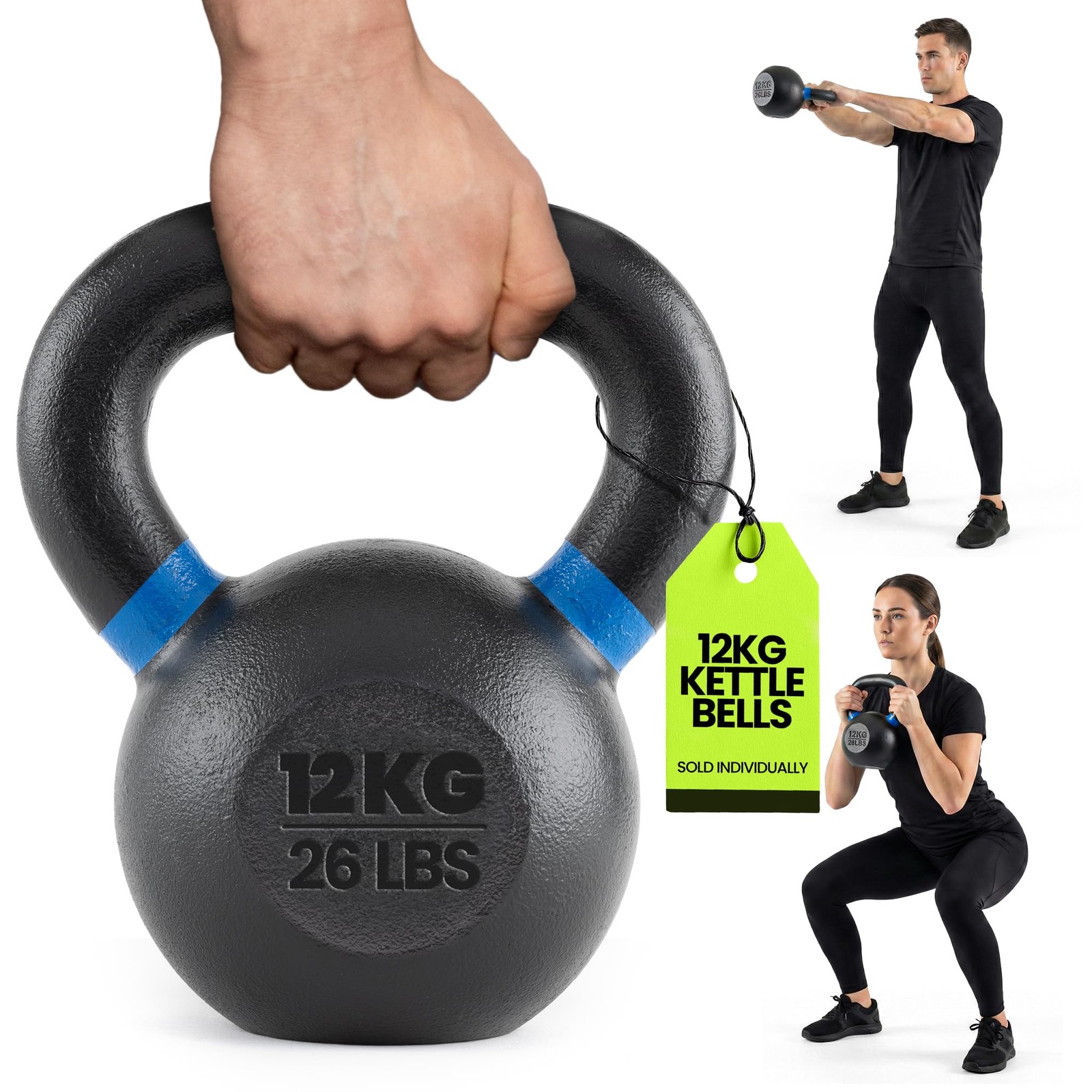 12 KG (26lbs) Kettlebell, Single-cast Iron, No-welded Joints, Wide Handle, St...