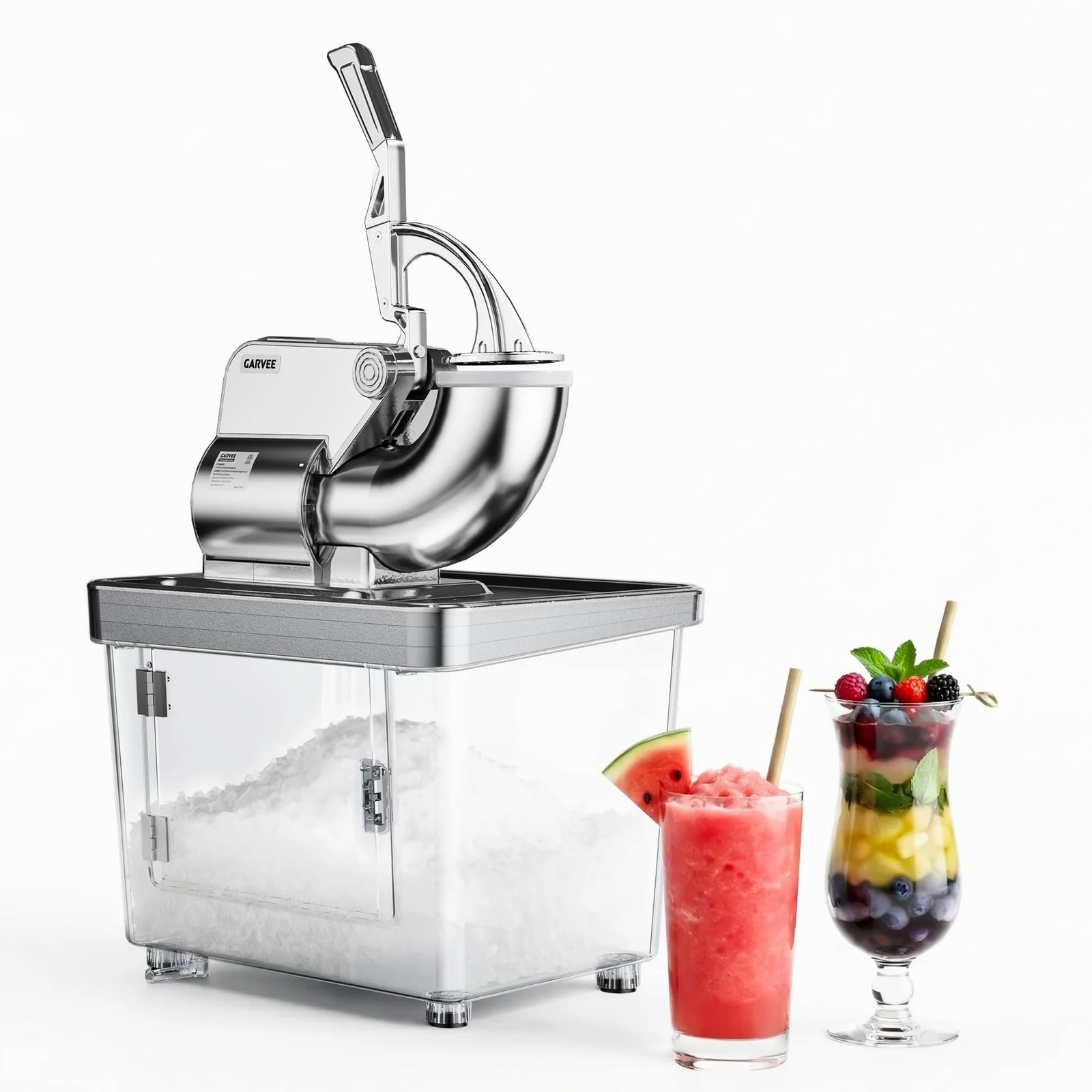 Commercial Ice Crusher 750 Lbs/H 350W 2000RPM 4 Stainless Blades 8.98 Gal White