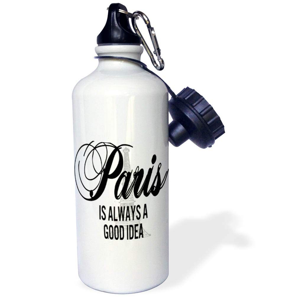 3dRose Paris Is Always A Good Idea Eiffel Tower Gray Sports Water Bottle 21oz