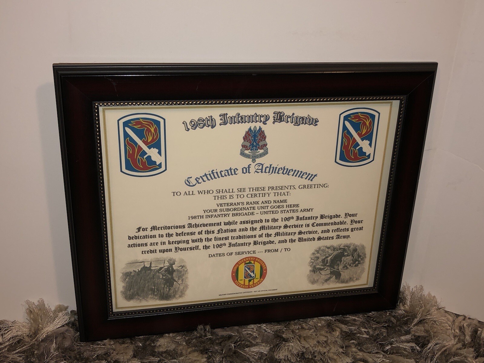 198TH INFANTRY BRIGADE - COA / (COMMEMORATIVE CERTIFICATE)