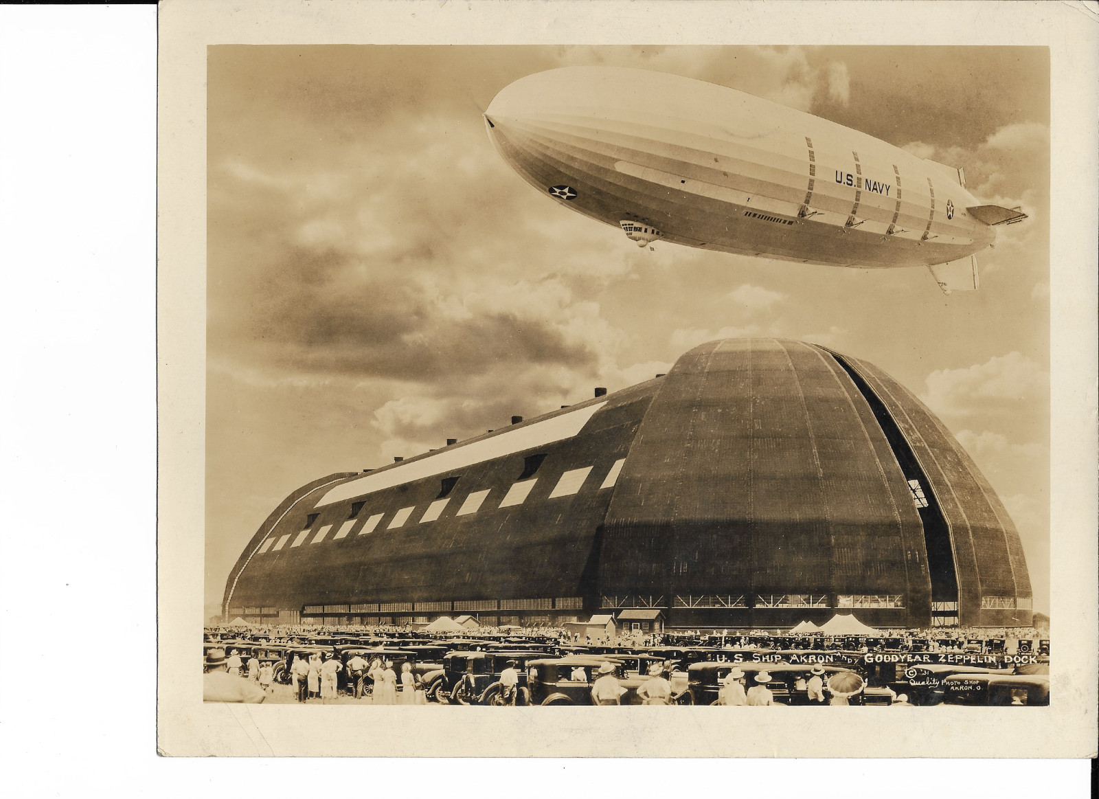 Vintage B&W  8"X10" Picture of U.S. Navy Akron Zeppelin and Goodyear Dock