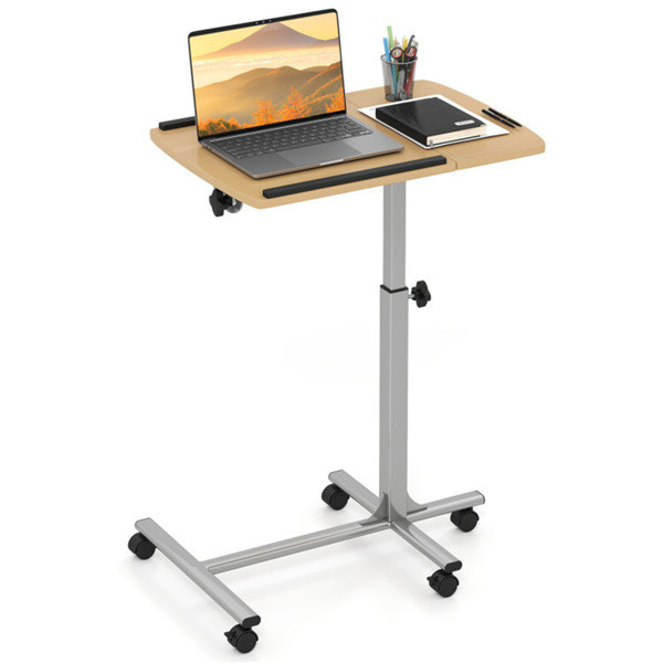 Adjustable Height Mobile Laptop Desk Cart For Bedroom Office Hospital Natural