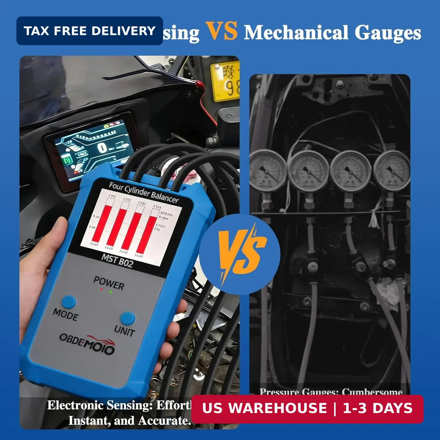 Digital Carburetor Synchronizer Tool with 3.5" LCD Oscilloscope Display, High-Pr