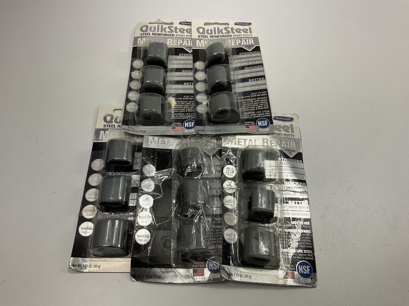 (5) Blue Magic 16001 QuikSteel Steel Reinforced Epoxy Putty For Metal Repair