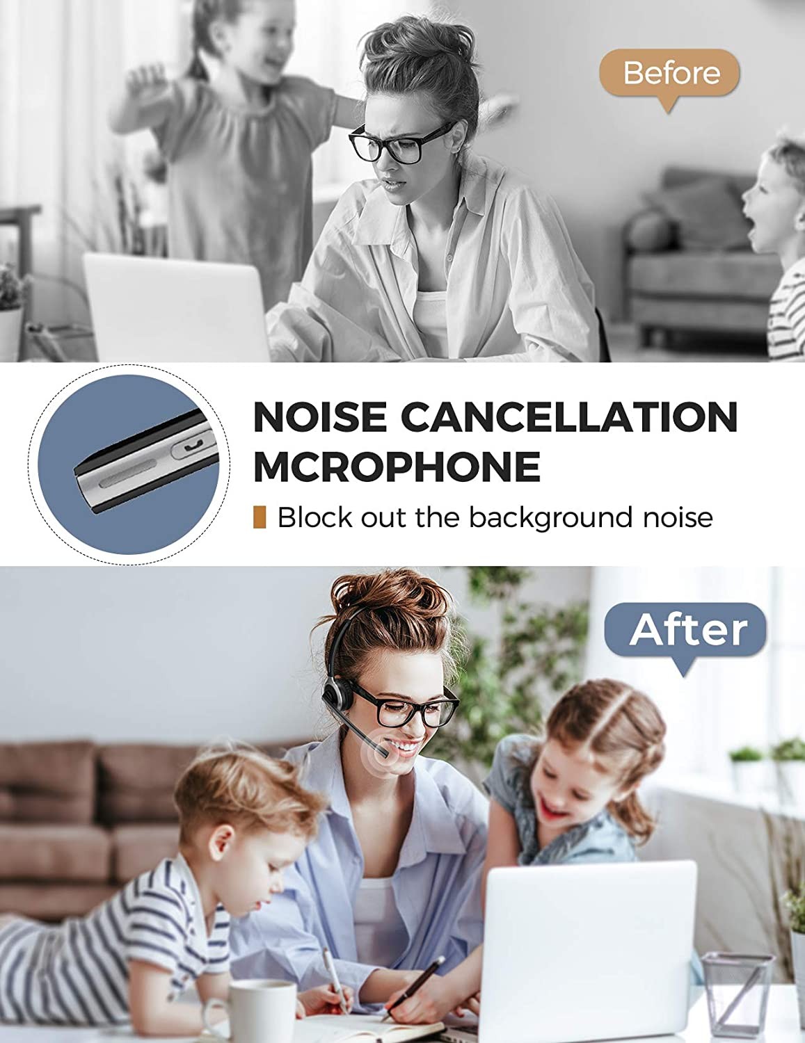Mpow Bluetooth Headset Trucker Driver Call Center Headset Wireless Headphone Mic