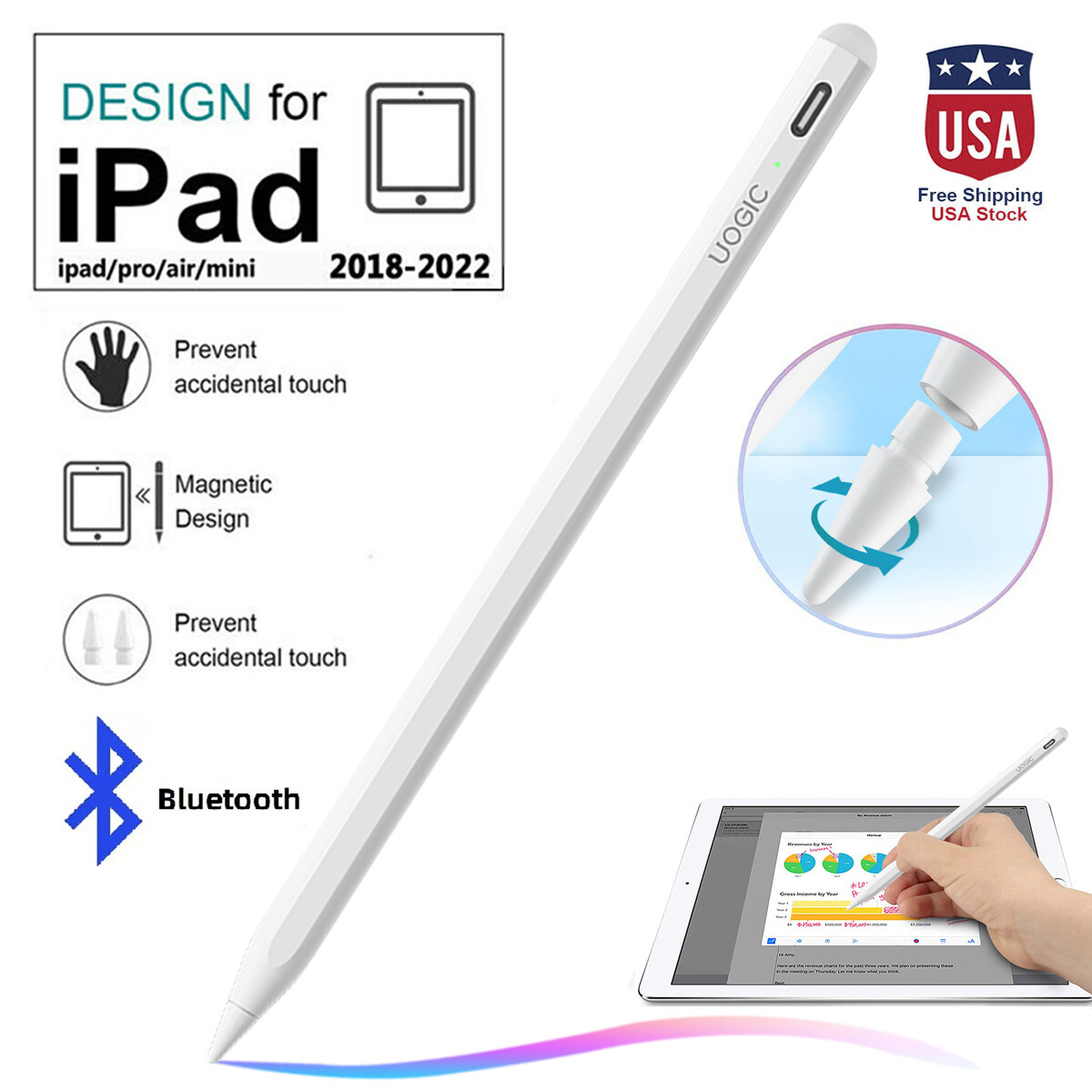 Stylus Pen For Apple Pencil iPad 9/7/8/6 /Mini 6/5/ Pro 11 & 12.9''/Air 3-5th-US