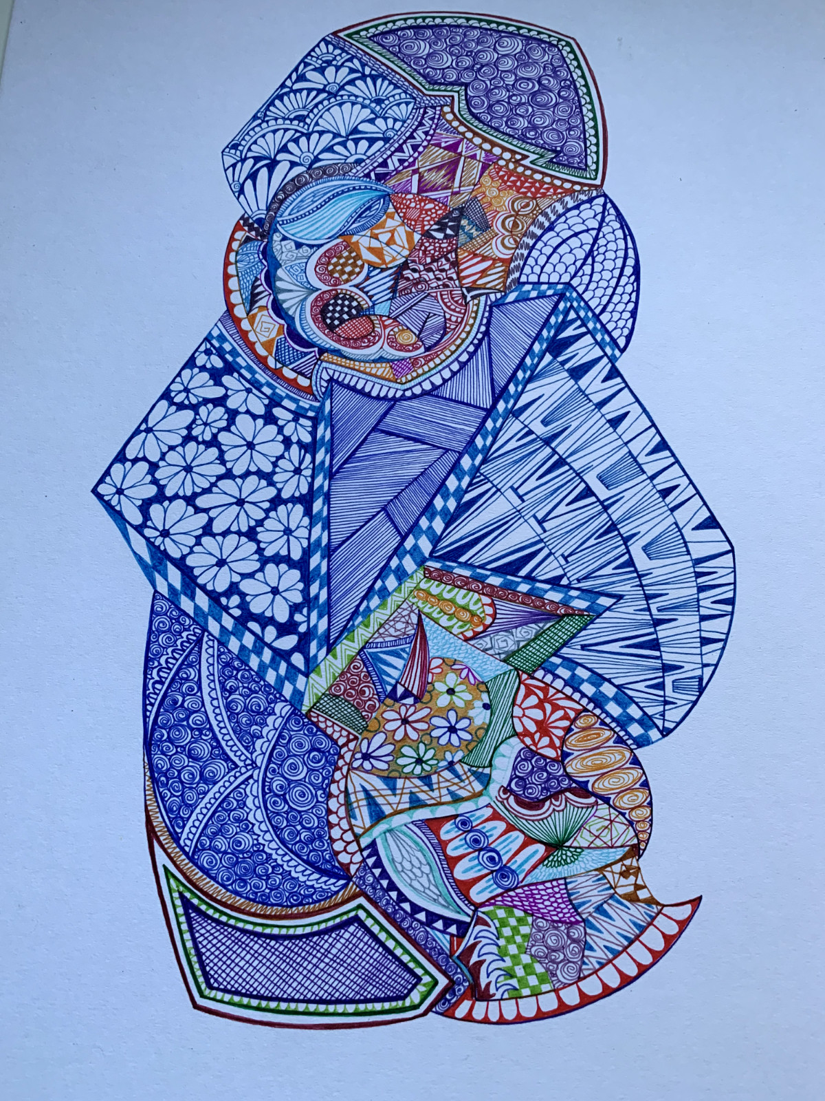 Colourful Abstract Drawing on A3 Mount Board (small stain) - Original Art