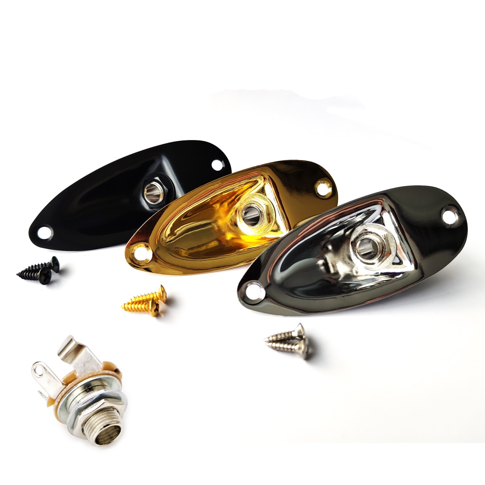 Strat Stratocaster Jack Plate and Socket 1'4 Mono Output Jack–Chrome Black Gold