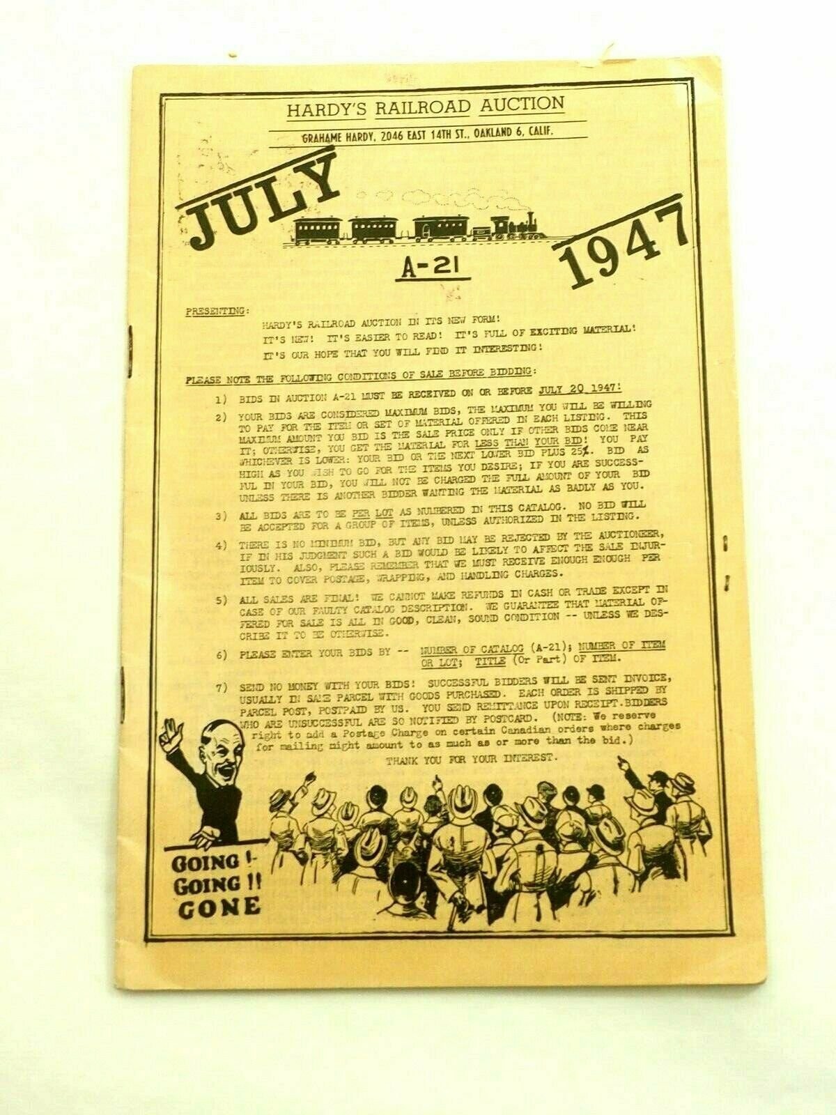 Hardy's Railroad Auction A-21 Original Auction Catalog 1947 Sealed never opened