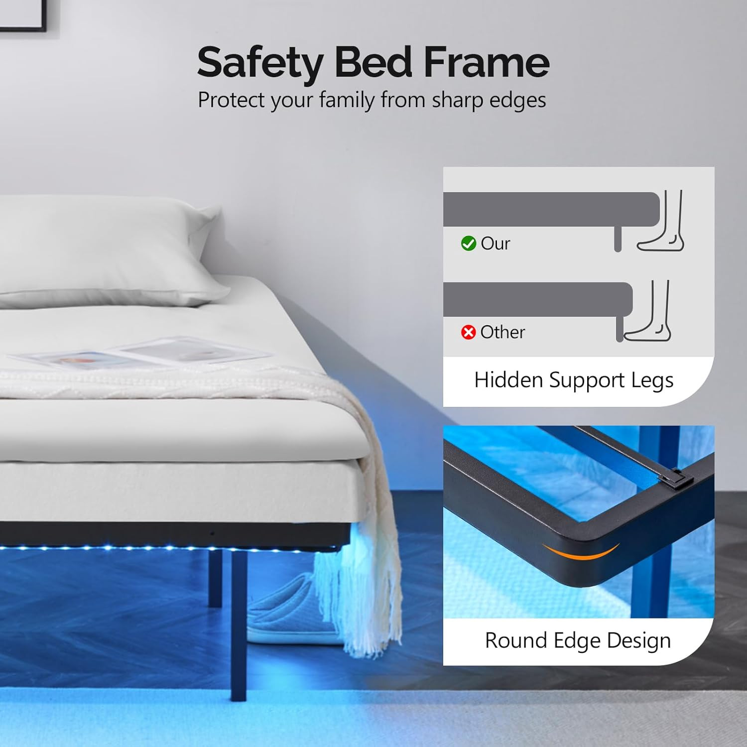 Floating Bed Frame Full Size with Smart LED Lights easy Assembly & Noise Free