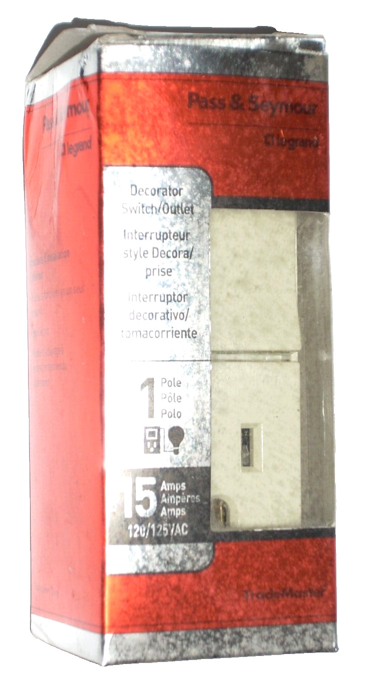 Pass & Seymour Decorator Push Light Switch & Outlet 15A 1P Ivory - TM818-ICC6