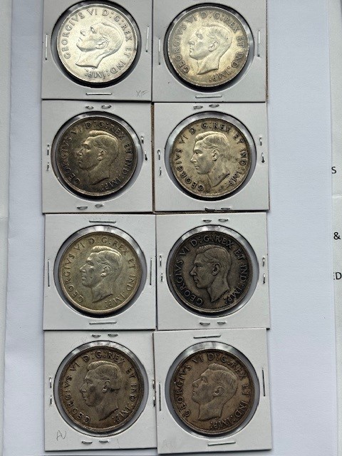 1939 Canada Silver Dollar Lot (8 Coins) 1 coin XF, 7 coins AU  Royal Visit Issue