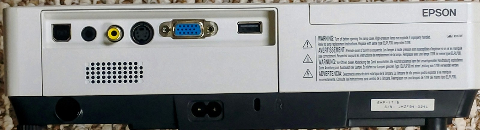 EPSON EMP-1715 Projector Only Used 116 Hrs